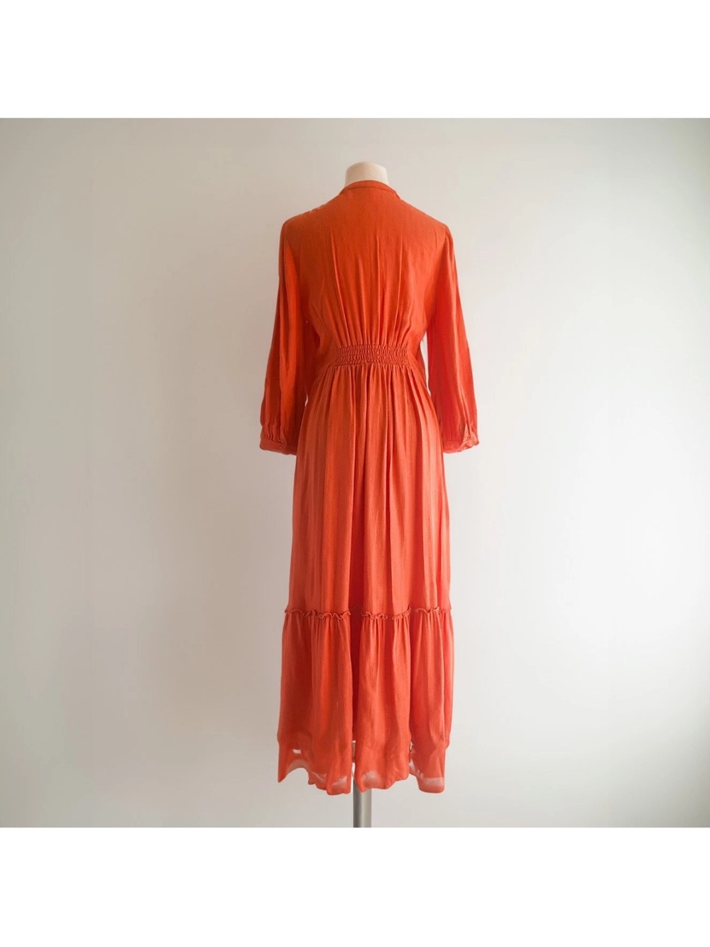 Women's Orange Long Sleeve Tiered Maxi Dress - Picture 3 of 13